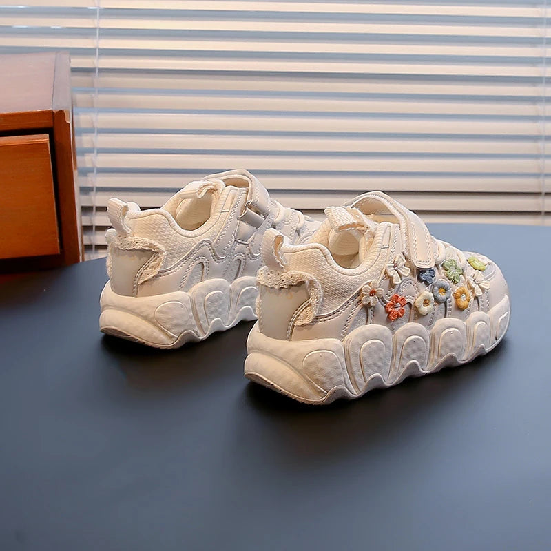 Baskets cuir floral fille, décontractées et confortables