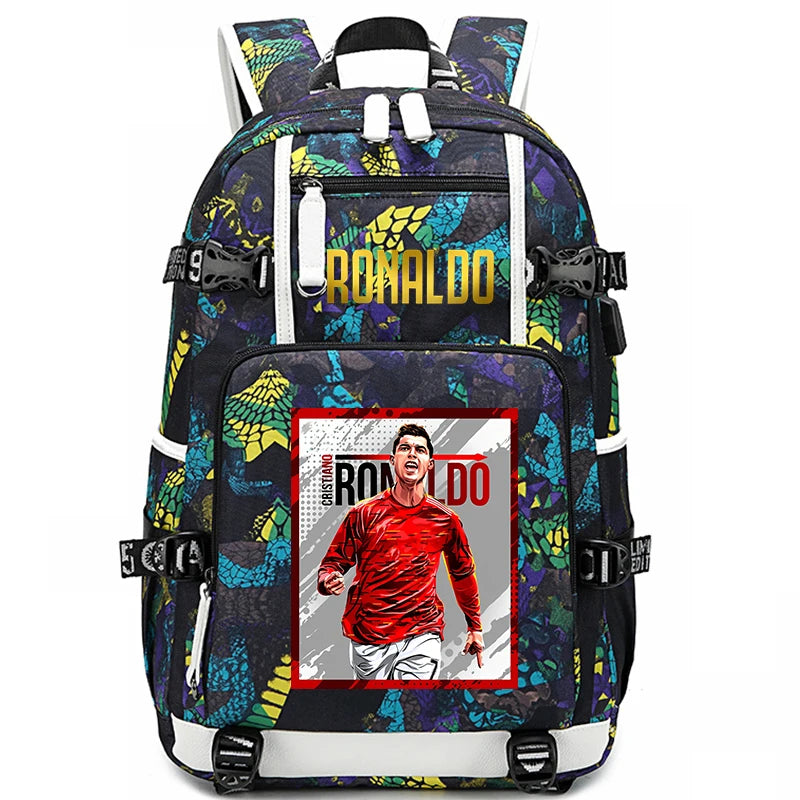Sac d'école imprimé Ronaldo pour enfants, sac à dos pour étudiant, sac de voyage extérieur.