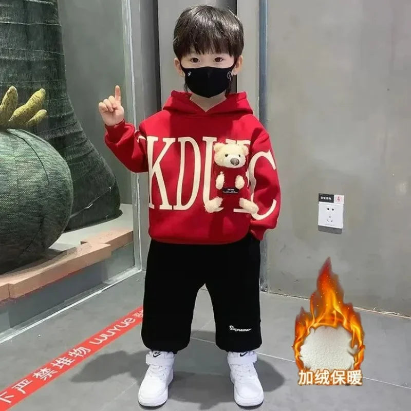 Ensemble 2 pièces garçon﻿– velours, pull, capuche