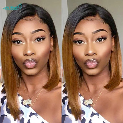 Ali Grace-Perruque Bob Lace Wig naturelle lisse ombrée, cheveux courts, 13 age, T1B/30, pre-plucked .
