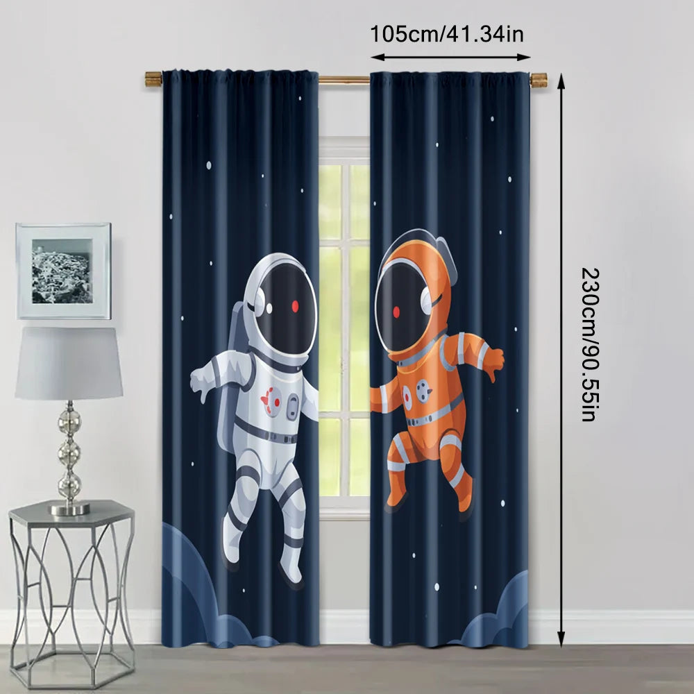 Rideaux en tissu d'astronaute spatial (sans tige), 2 pièces, pour salon, bureau, cuisine, chambre à coucher