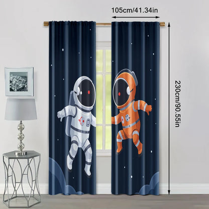 Rideaux en tissu d'astronaute spatial (sans tige), 2 pièces, pour salon, bureau, cuisine, chambre à coucher