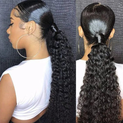 Extensions Cheveux Naturels Brésiliens Remy Bouclés Queue Cheval Noir﻿