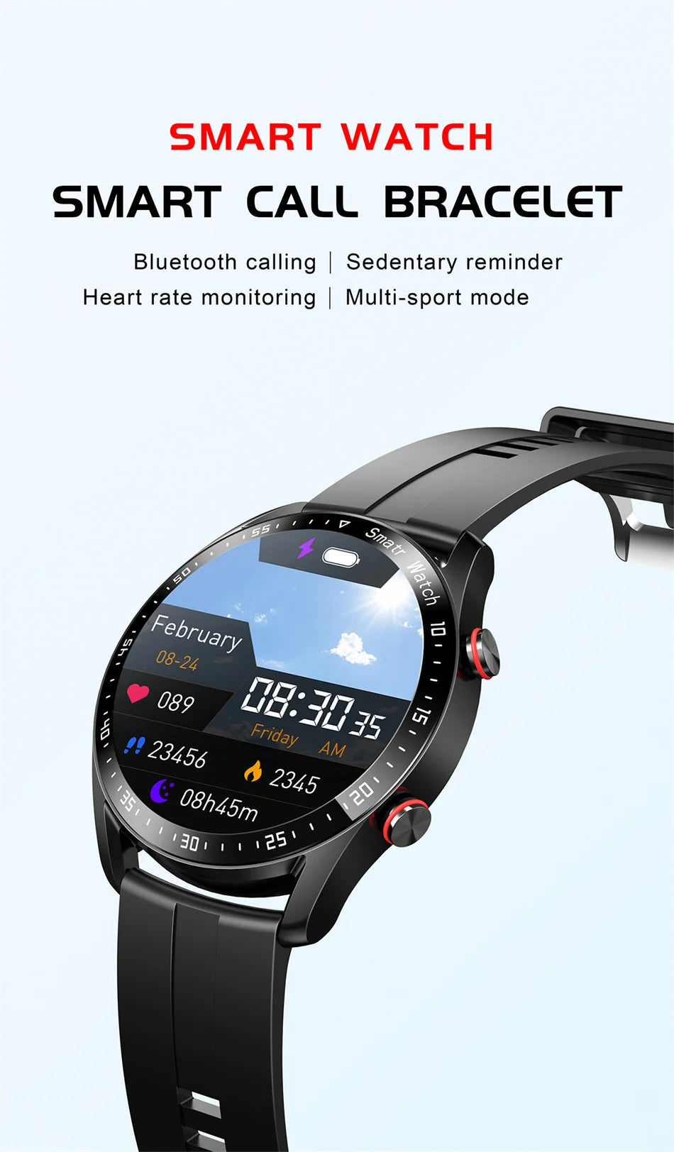 Montre connectée en bois résistante à l'eau .