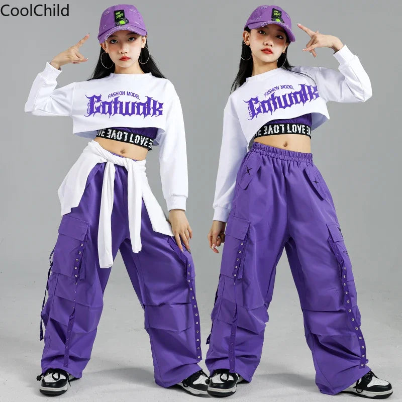 Ensemble streetwear K-pop fille : haut court, pantalon cargo, cardigan .