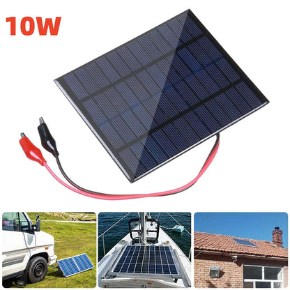 Panneau solaire portable en polysilicium, panneau de charge solaire bricolage extérieur avec clip pour charge de batterie 9-12V, 12V, 10W