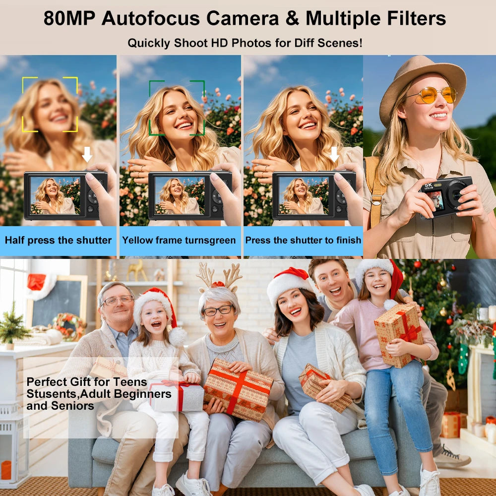 Caméra Vlog Ourlife 5K – Appareil Photo Numérique Double Écran, Zoom 18X, Capteur 80MP, Idéal pour YouTube, Selfie et Voyage