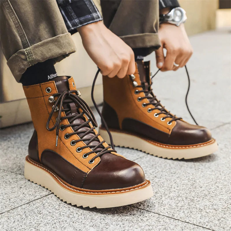 Bottes Cowboy Cuir Homme Plateau Moto Travail﻿