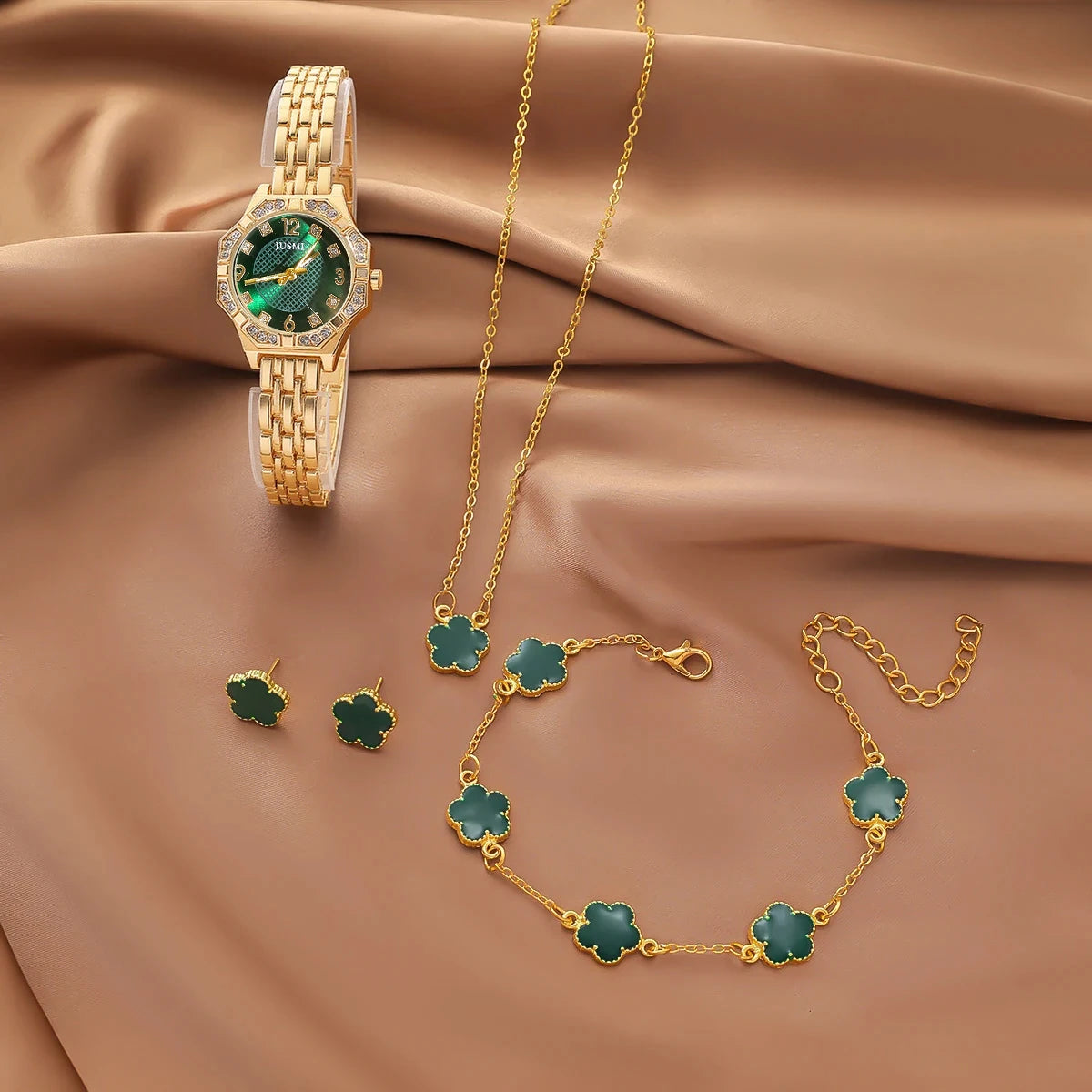 Montre quartz femme luxe – Cadran diamant, strass, ensemble bijoux 5 pièces, cadeau élégant