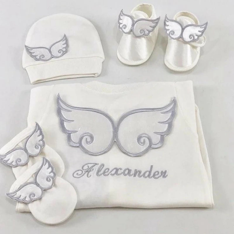 Barboteuse Bébé Jetable avec Nom, Ailes d'Ange, Sortie de Maternité .