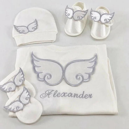 Barboteuse Bébé Jetable avec Nom, Ailes d'Ange, Sortie de Maternité .