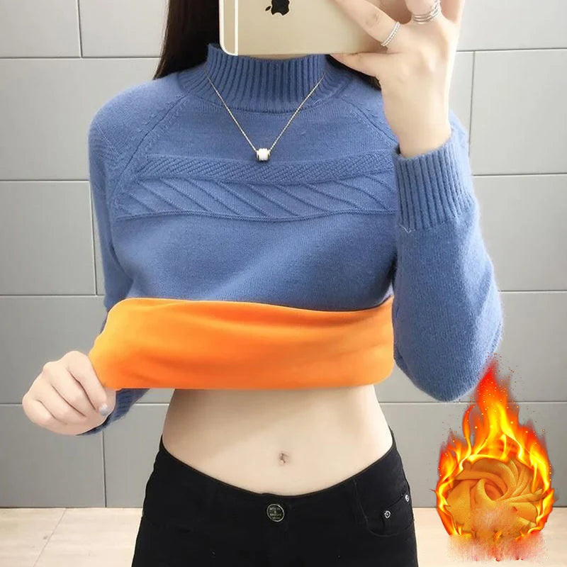 Pull femme col montant style coréen hiver chaud