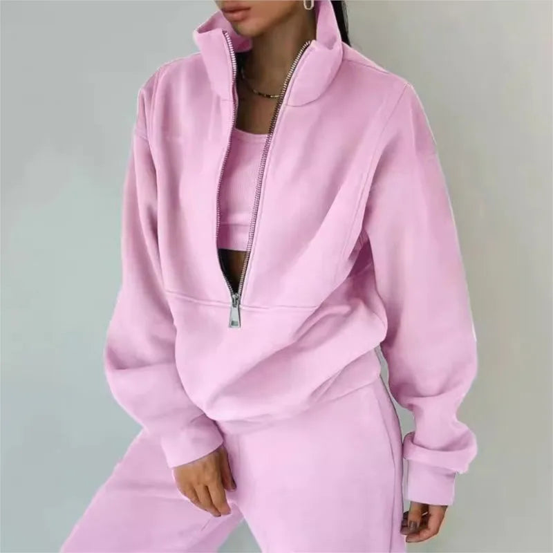 Ensemble Survêtement Femme 2 Pièces Automne Hiver – Tenue de Sport décontractée Zippée et Chaude