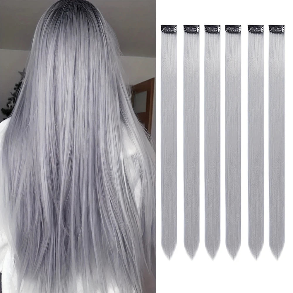 Extensions capillaires synthétiques à reflets colorés pour filles, postiches lisses multicolores de 22 pouces, 6 pièces/paquet