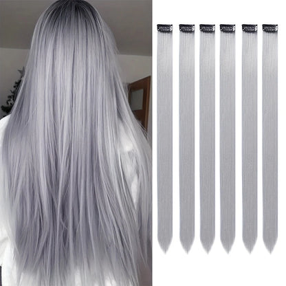 Extensions capillaires synthétiques à reflets colorés pour filles, postiches lisses multicolores de 22 pouces, 6 pièces/paquet