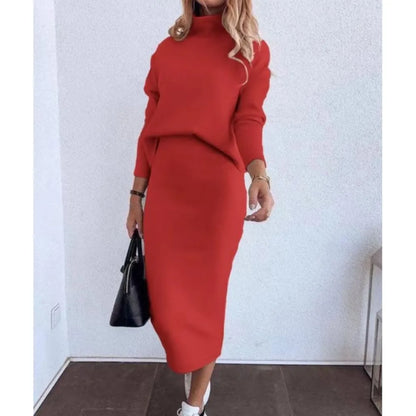 YIKOOLIN Ensemble Femme Élégant – Pull Col Montant & Jupe Ajustée, Style Chic et Moderne