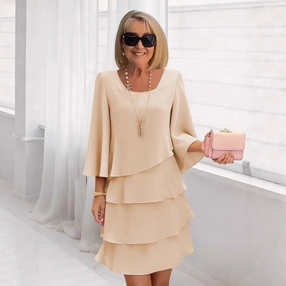 YIKOOLIN Robe Femme Chic – Mi-Longue en Mousseline, Style Irrégulier, Col Rond Printemps-Été