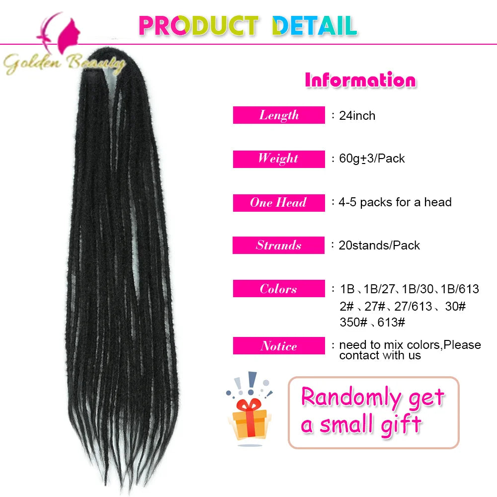 Extensions Dreadlocks Synthétiques 24” Double Extrémité, 10 Brins .