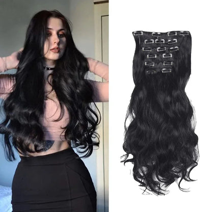 Extensions synthétiques clips - Ondulées bouclées 22'' brun foncé