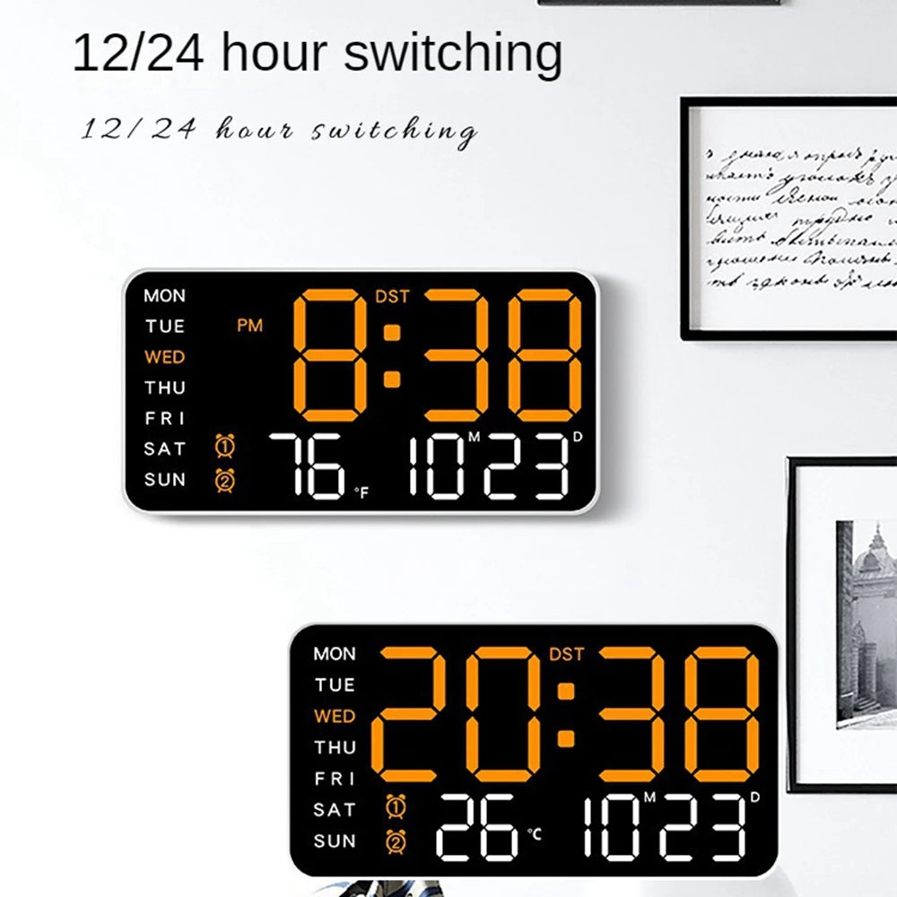 Horloge électronique murale LED – Heure, température, date, semaine, réveil, luminosité ajustable, commande vocale