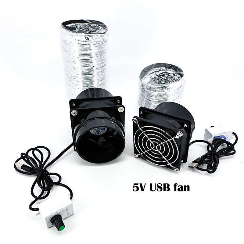 Ventilateur Extracteur Fumée 2 Types DC 5V USB, Vitesse réglable, Conduit 1-2 Voies, Tuyau 1m/3m