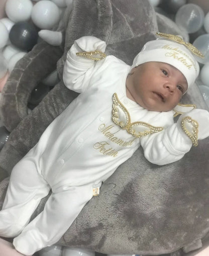 Barboteuse Bébé Jetable avec Nom, Ailes d'Ange, Sortie de Maternité .