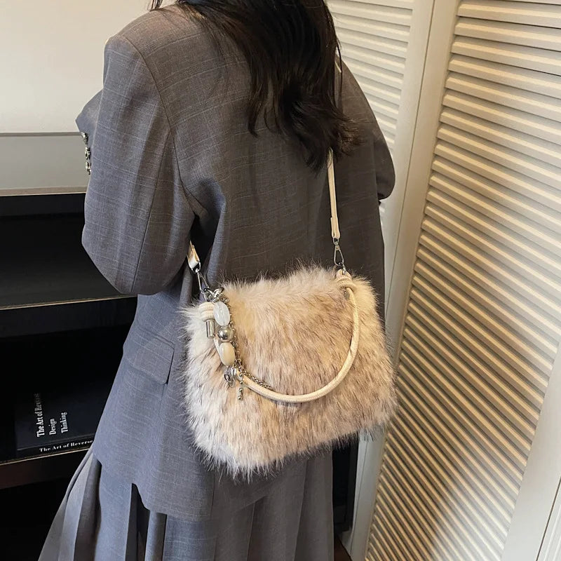 Sac bandoulière femme – Moelleux, couleur dégradée, boucle, mignon, automne hiver, fashion