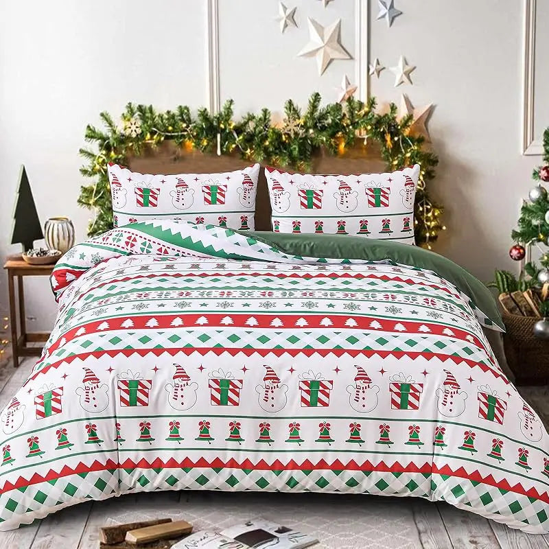 Ensemble literie Noël rouge campagne, microfibre douce 3 pièces