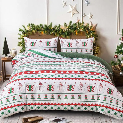 Ensemble literie Noël rouge campagne, microfibre douce 3 pièces
