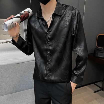 Chemise noire homme slim – Style anime, été 2024, mode tendance, haute qualité .