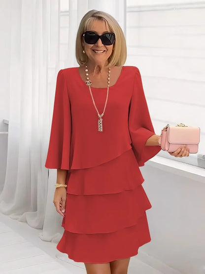 YIKOOLIN Robe Femme Chic – Mi-Longue en Mousseline, Style Irrégulier, Col Rond Printemps-Été