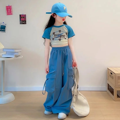 Pantalons cargo amples fille 5-14 ans, jambes larges, poches, mode printemps .