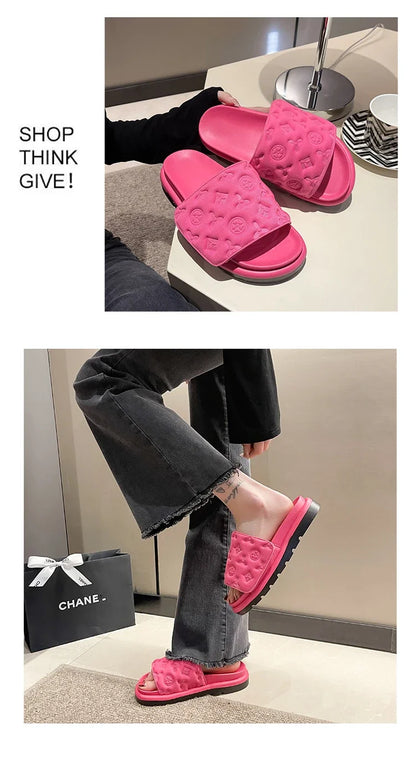 Pantoufles été femme à semelle épaisse, sandales de plage tendance,