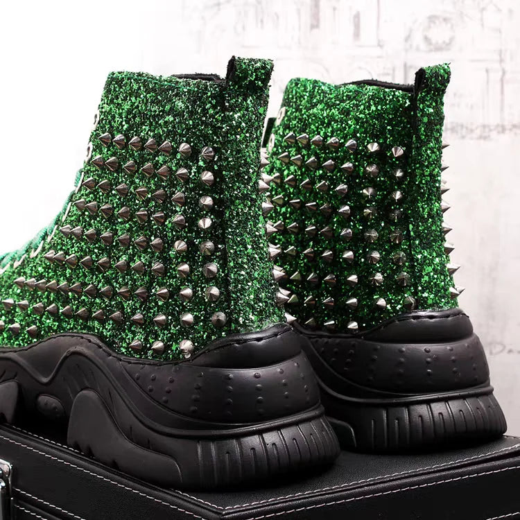 Bottes à rivets de luxe pour hommes – Baskets créateur punk or rouge