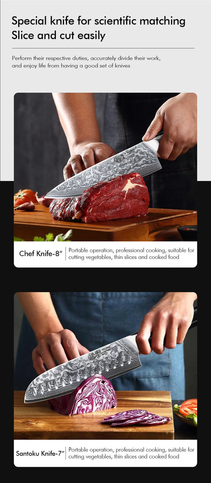 Couteau de cuisine professionnel F.YOUNG – acier Damas, chef japonais & sashimi