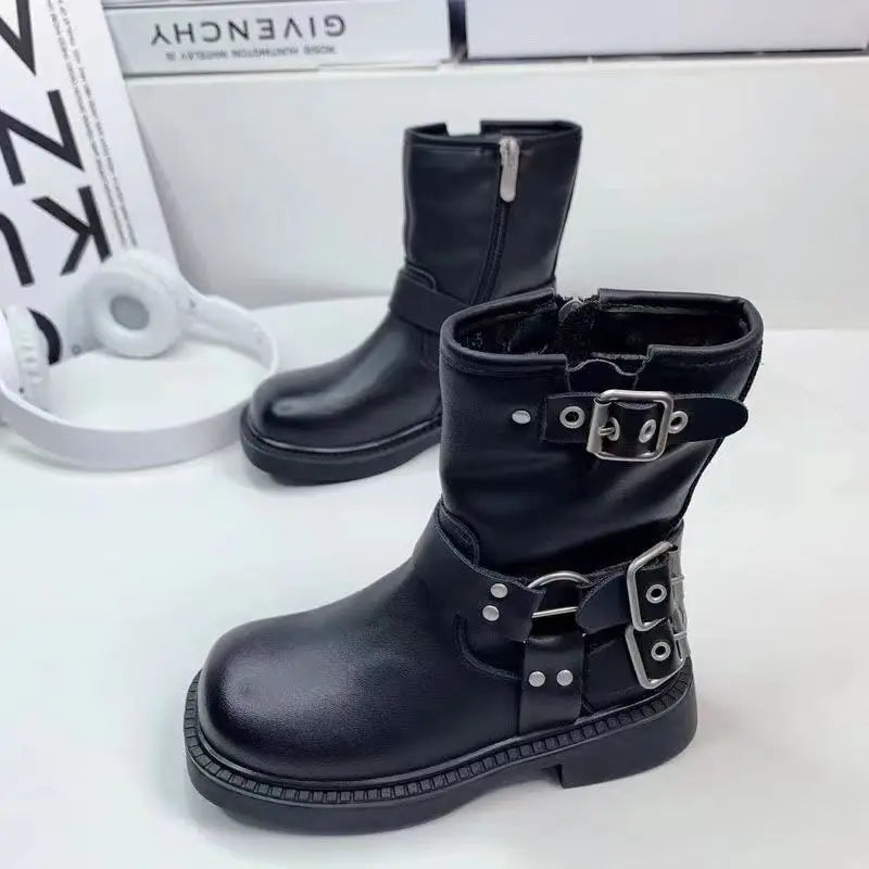 Bottes Courtes Cuir Fille – Semelle Souple, Construction Latérale, Mode Automne Hiver , Chaussures Enfants Confortables et Tendance