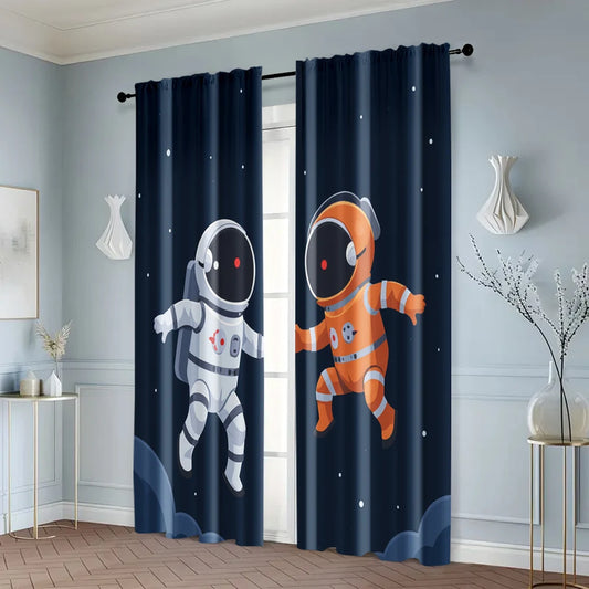 Rideaux en tissu d'astronaute spatial (sans tige), 2 pièces, pour salon, bureau, cuisine, chambre à coucher
