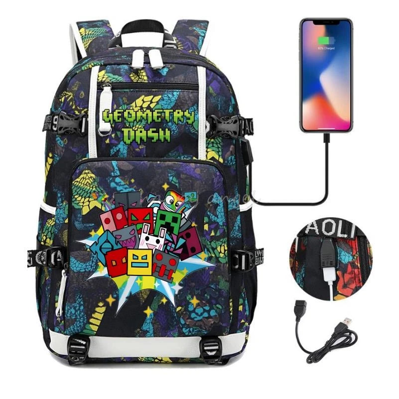 Sac à dos imprimé géométrique pour filles et garçons, sac à dos en toile pour ordinateur portable, sac à dos pour femme, sac à dos pour adolescent et étudiant, nouvelle mode .