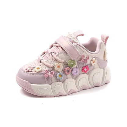 Baskets cuir floral fille, décontractées et confortables