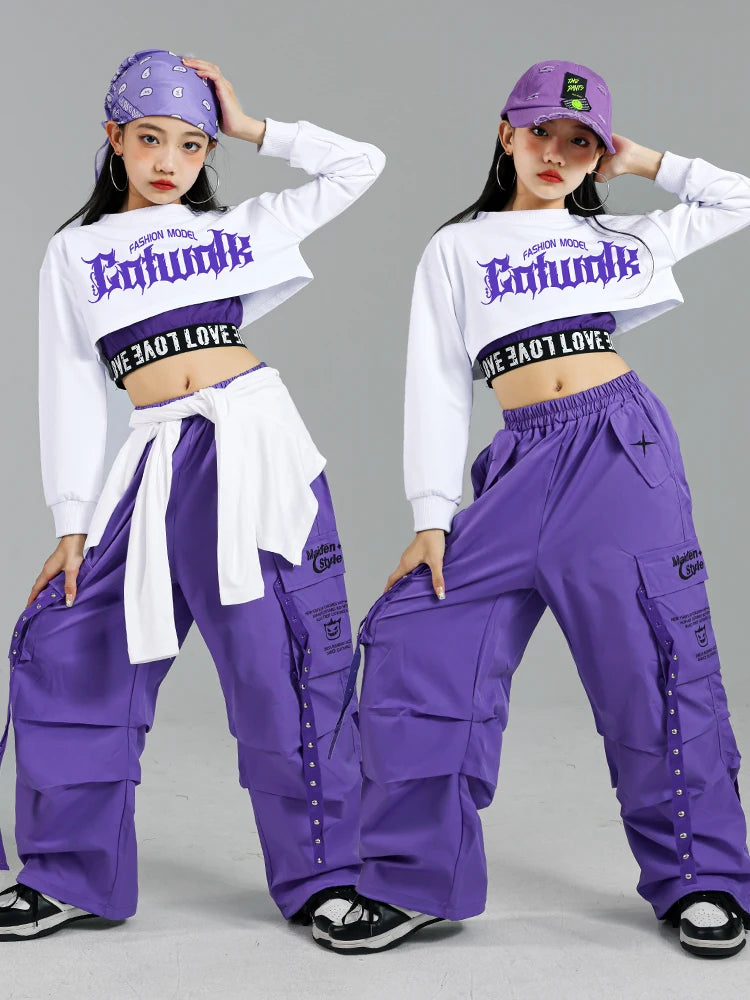 Ensemble streetwear K-pop fille : haut court, pantalon cargo, cardigan .