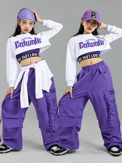 Ensemble streetwear K-pop fille : haut court, pantalon cargo, cardigan .