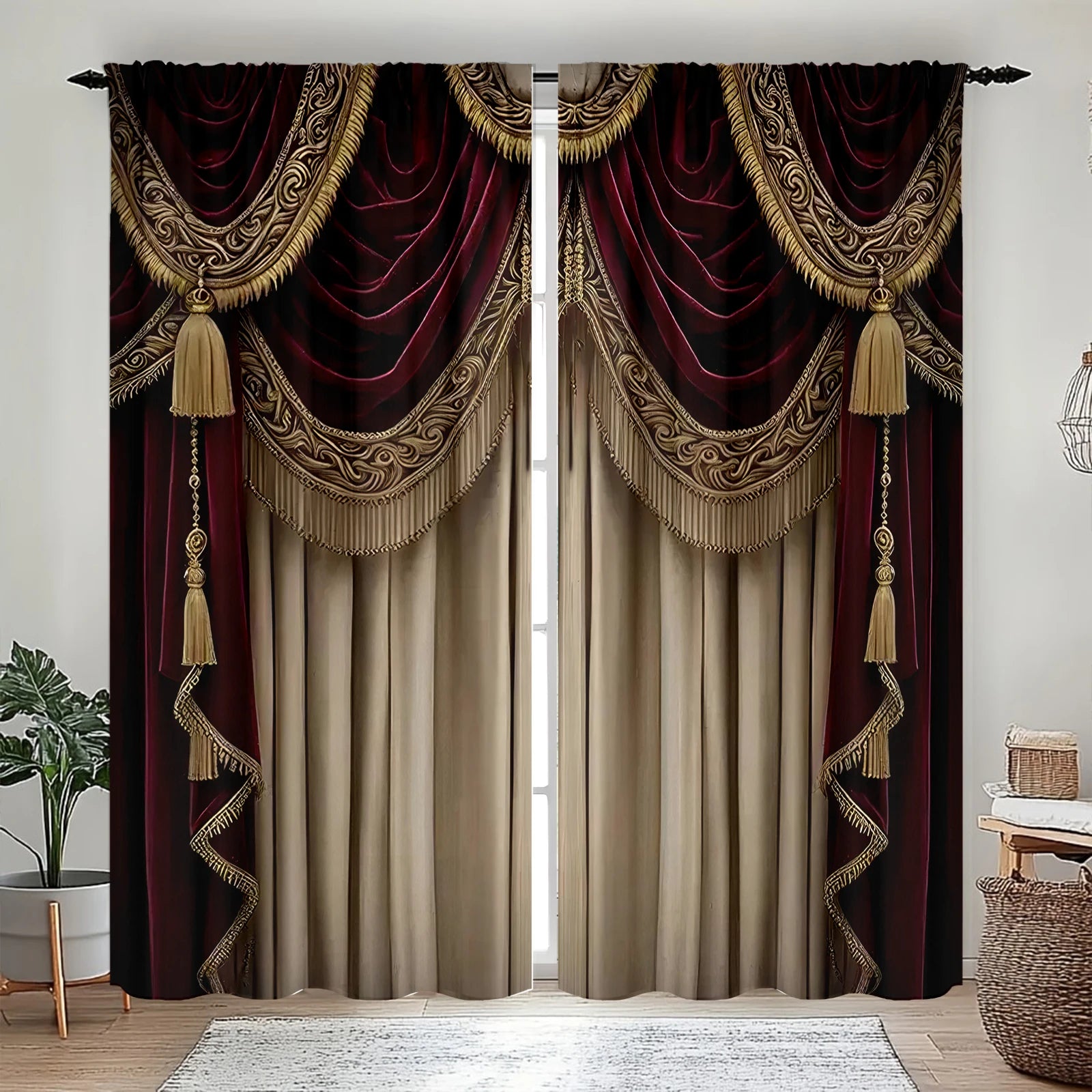 Rideaux décor maison – Imprimé motifs de fond, style festif Noël, anniversaire , saint valentin  chambre et salon