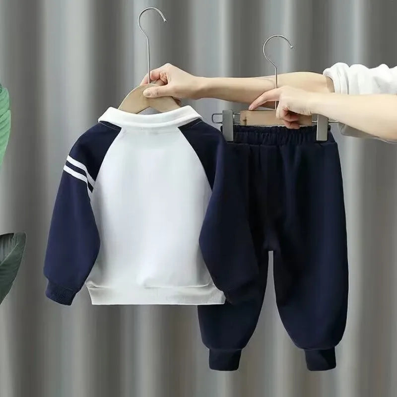 Boys' Outfits - 2-Piece Korean Sweater + Pants Set, Academic Look