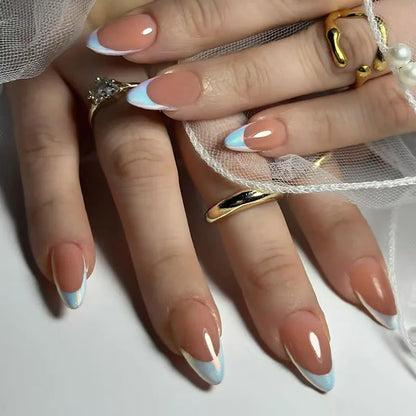 24 pcs faux ongles mi-longs amande noir blanc pois pression﻿