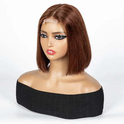 Perruque Bob courte droite colorée – cheveux humains 100%, dentelle 2x6 transparente, densité 250%