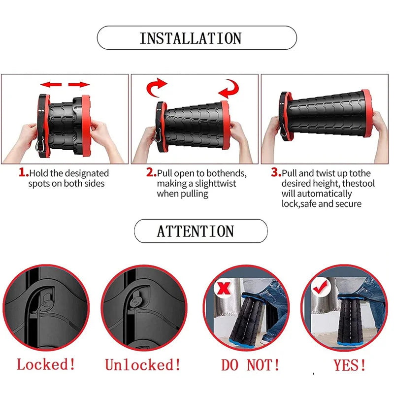 Tabouret télescopique pliable portable, chaise légère de camping avec sac .