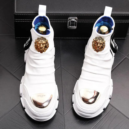 Bottes de moto hommes en cuir hautes – Style coréen décontracté A26