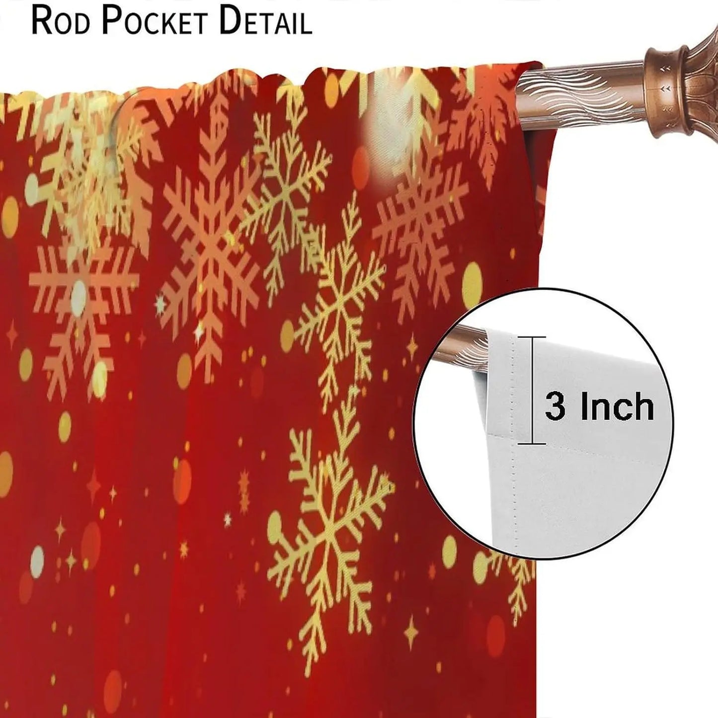 Rideaux Noël luxe flocons neige feuille d'or