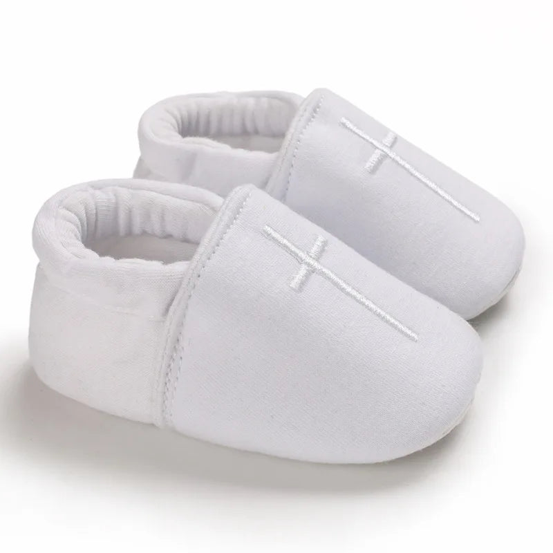 Chaussures bébé baptême – Blancs, semelle croisée, premiers pas, garçon et fille