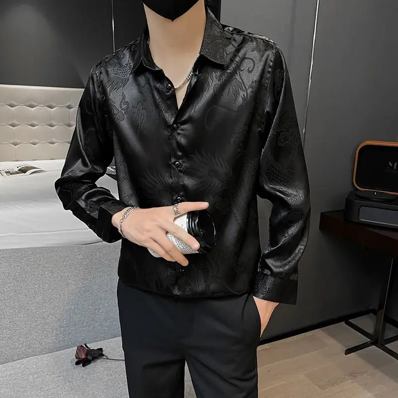 Chemise noire homme slim – Style anime, été 2024, mode tendance, haute qualité .